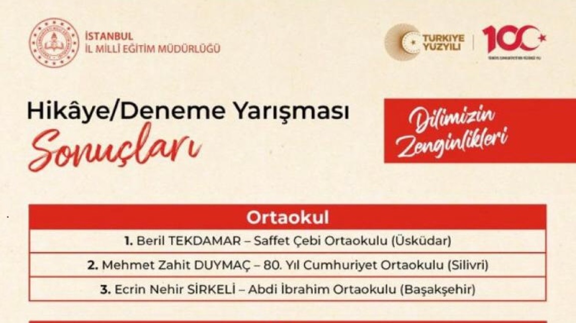 Hikâye/Deneme Yarışmasında İl 1.si Olduk